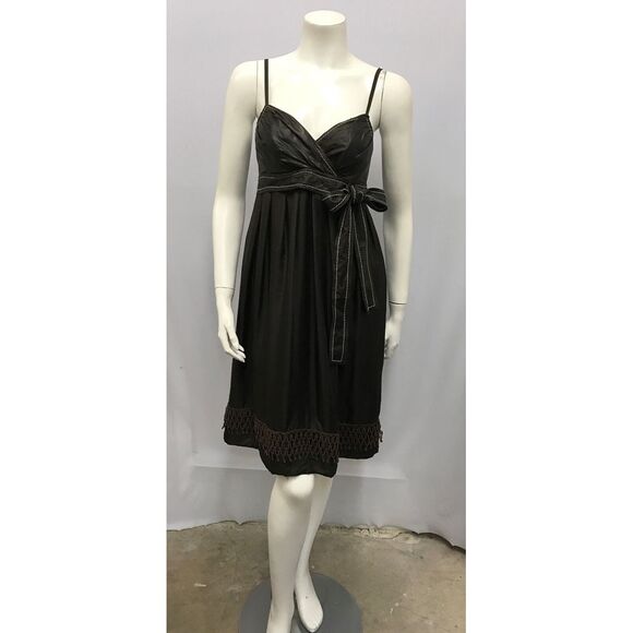 COAST 100% SILK DRESS BROWN‎ GREAT STITCHING BUST AREA LOOKS LIKE LEATHER 40 - Picture 1 of 6